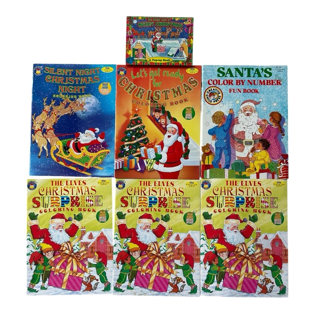 VTG 2000 Playmoor Waldman Christmas Coloring Books Pop Up Book Lot of 7 Most New